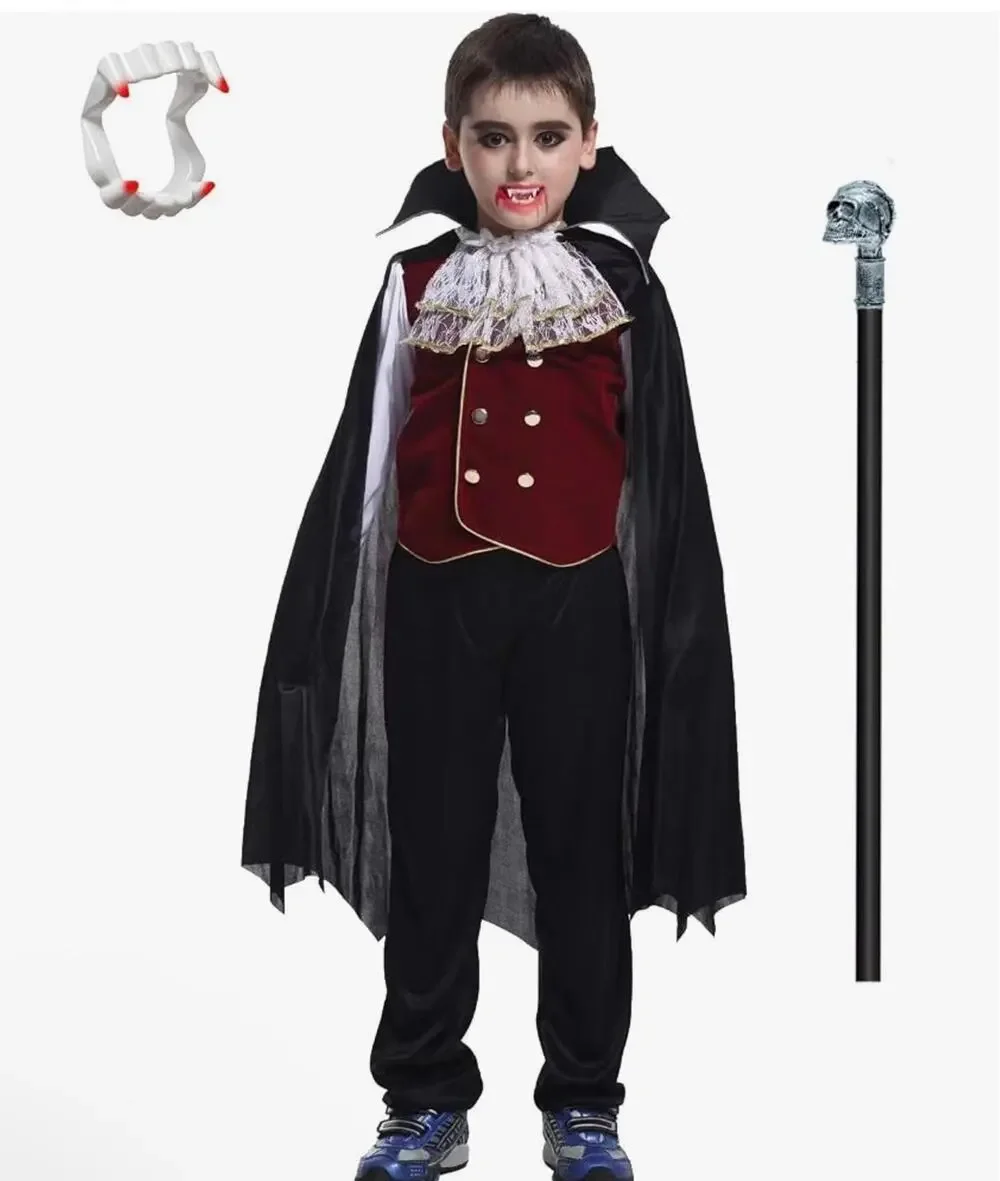 🧛‍♂️ New 6 Piece Kids Classic Gothic Vampite Costume 🦇 4-6 years Halloween